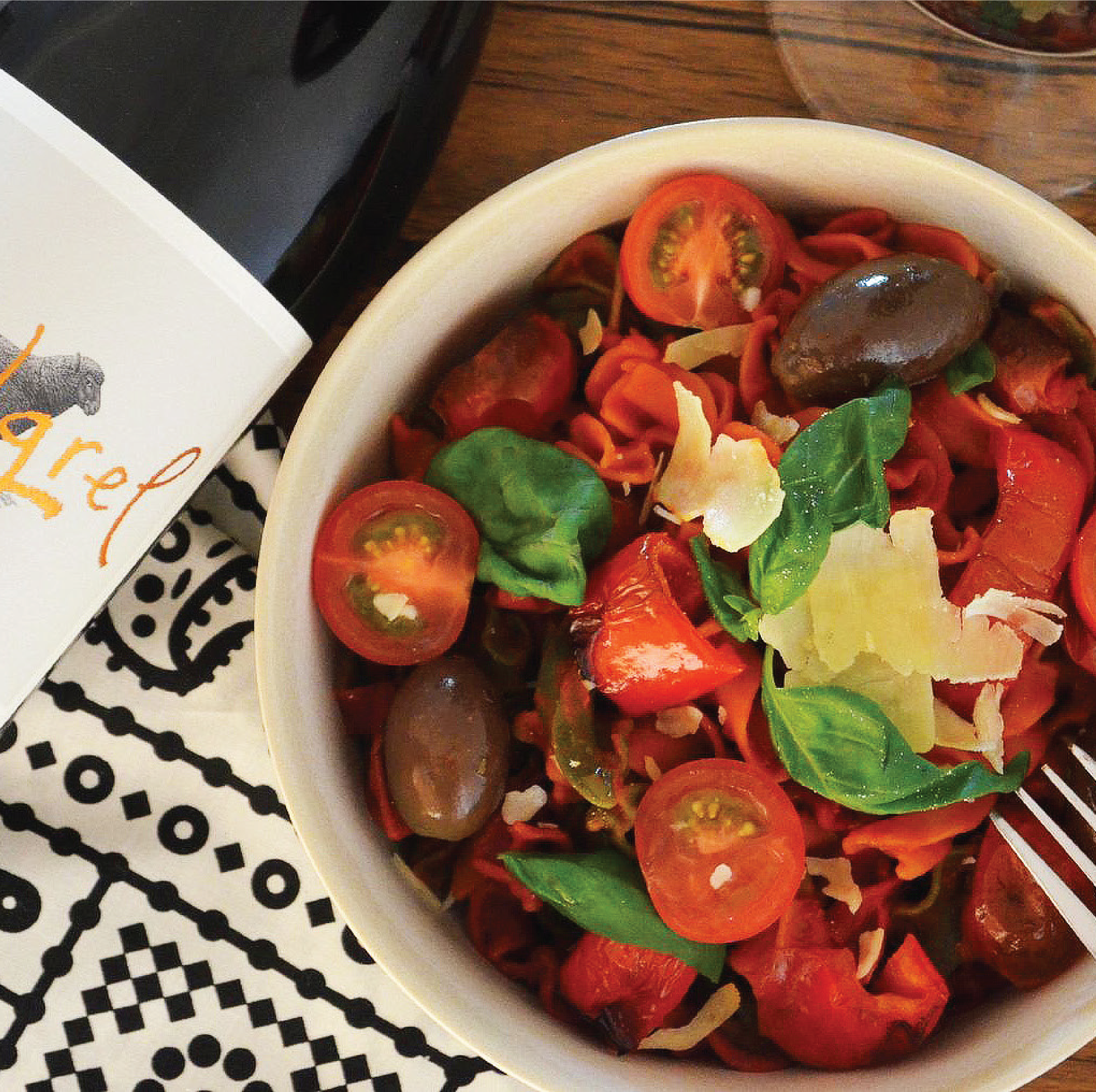 Tomato & Basil Pasta With Olives & Roasted Vine Tomatoes